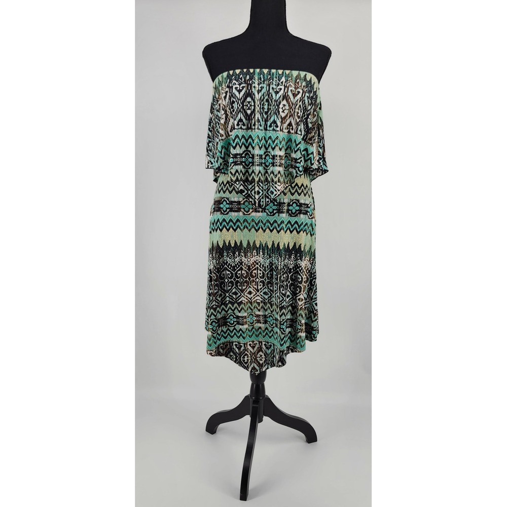 Veronicam Womens Strapless Handkerchief Hem Midi Dress Turquoise Geometric M